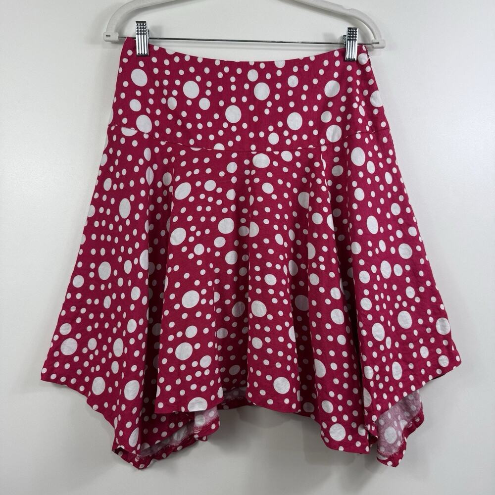 Larry Levine Pink Polka Dot Skirt Size 6 Linen Blend Asymmetrical Hem Fairycore - Picture 9 of 9